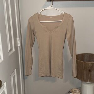 Tan Long Sleeve V-Neck Top